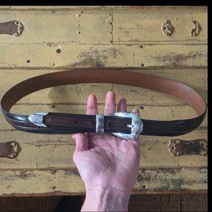 MENS VINTAGE ONYX BRIGHTON 100% LEATHER BELT WESTERN METAL DETAIL MENS 36 W